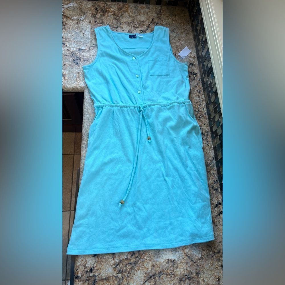 Light Blue Sleeveless Dress with Drawstring